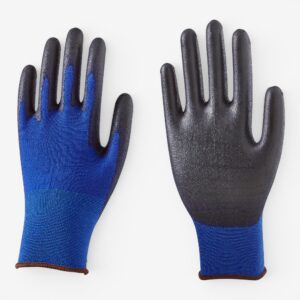 18 gauge navy blue nylon liner coated black PU on plam glove