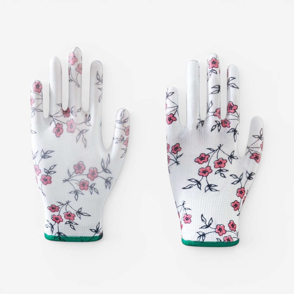 13 Gauge Floral Print Polyester Liner Coated PU on Palm Glove - Image 12