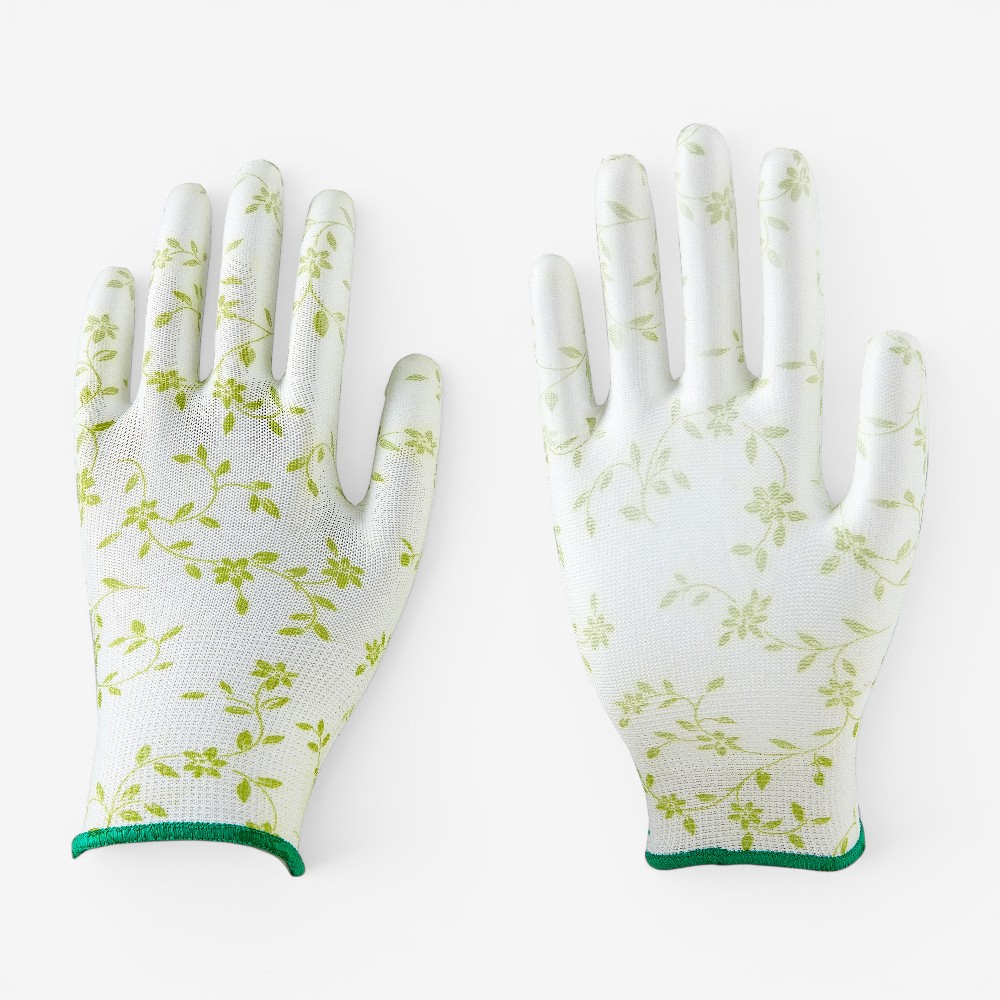 13 Gauge Floral Print Polyester Liner Coated PU on Palm Glove - Image 13