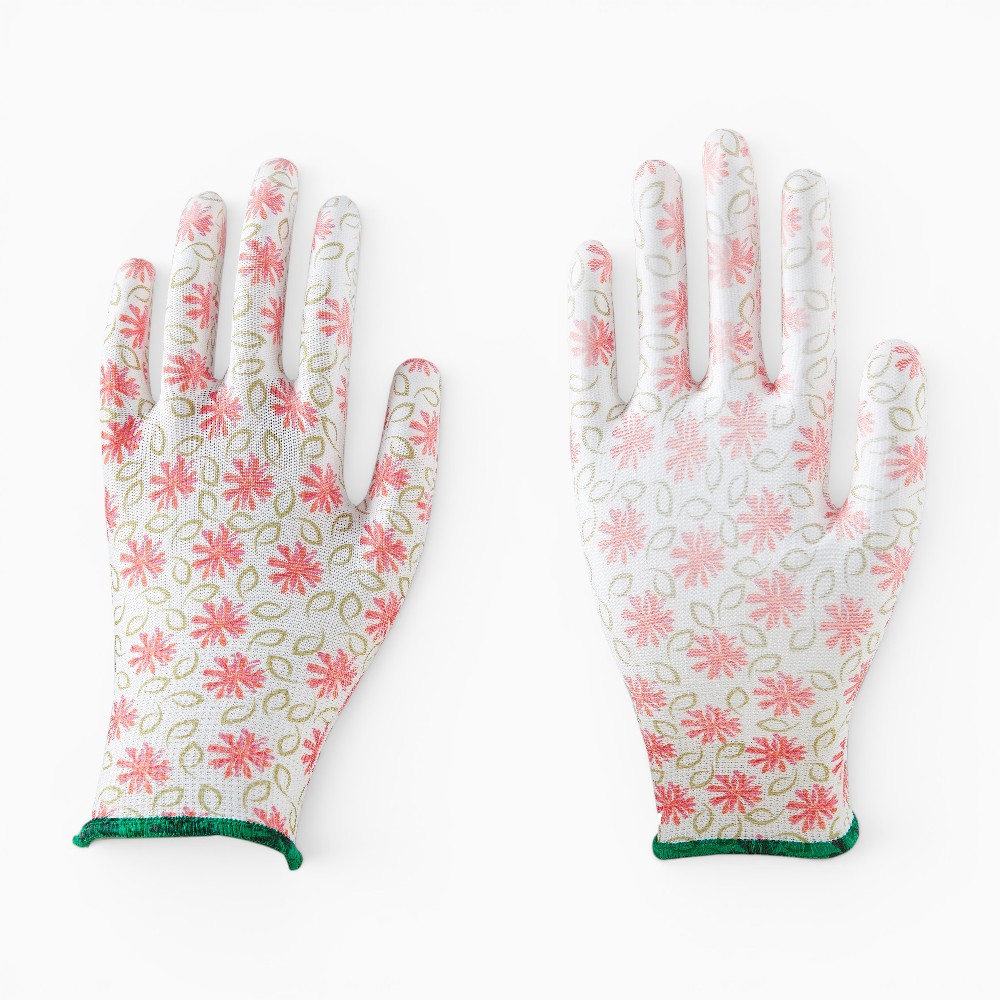 13 Gauge Floral Print Polyester Liner Coated PU on Palm Glove - Image 14