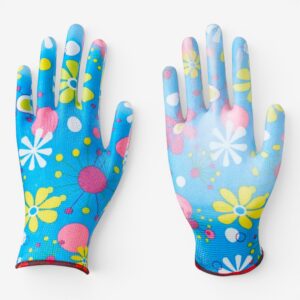 13 Gauge Floral Print Polyester Liner Coated PU on Palm Glove
