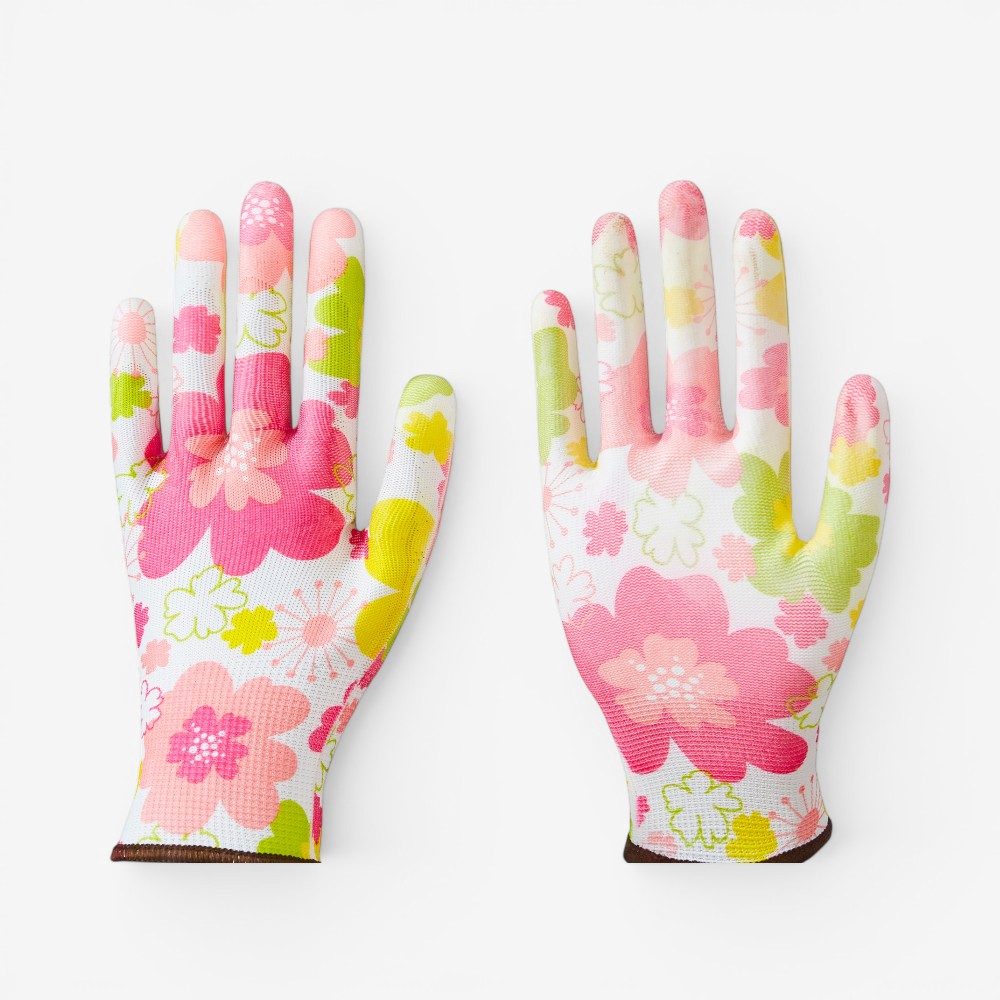 13 Gauge Floral Print Polyester Liner Coated PU on Palm Glove - Image 4