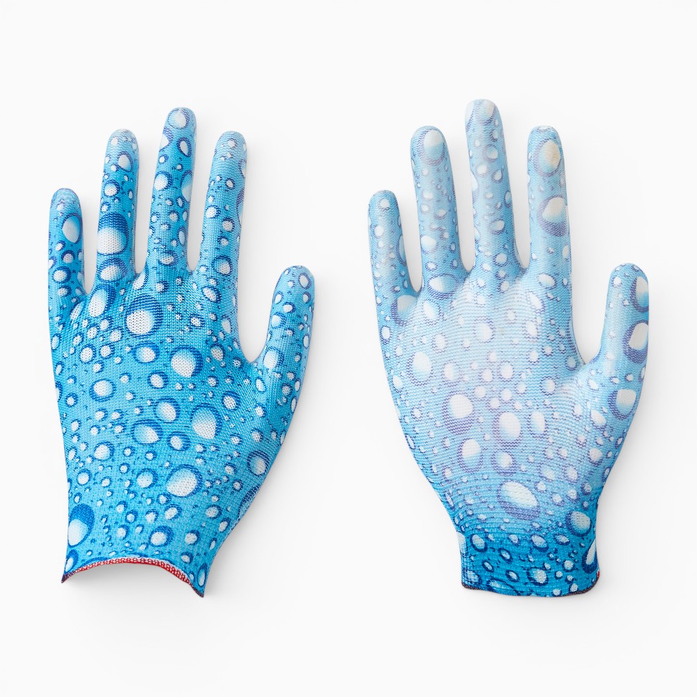13 Gauge Floral Print Polyester Liner Coated PU on Palm Glove - Image 5