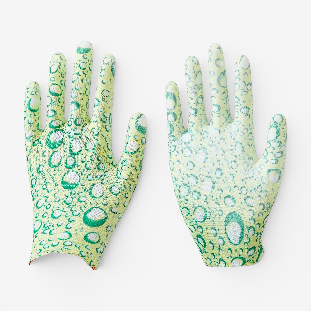 13 Gauge Floral Print Polyester Liner Coated PU on Palm Glove - Image 6