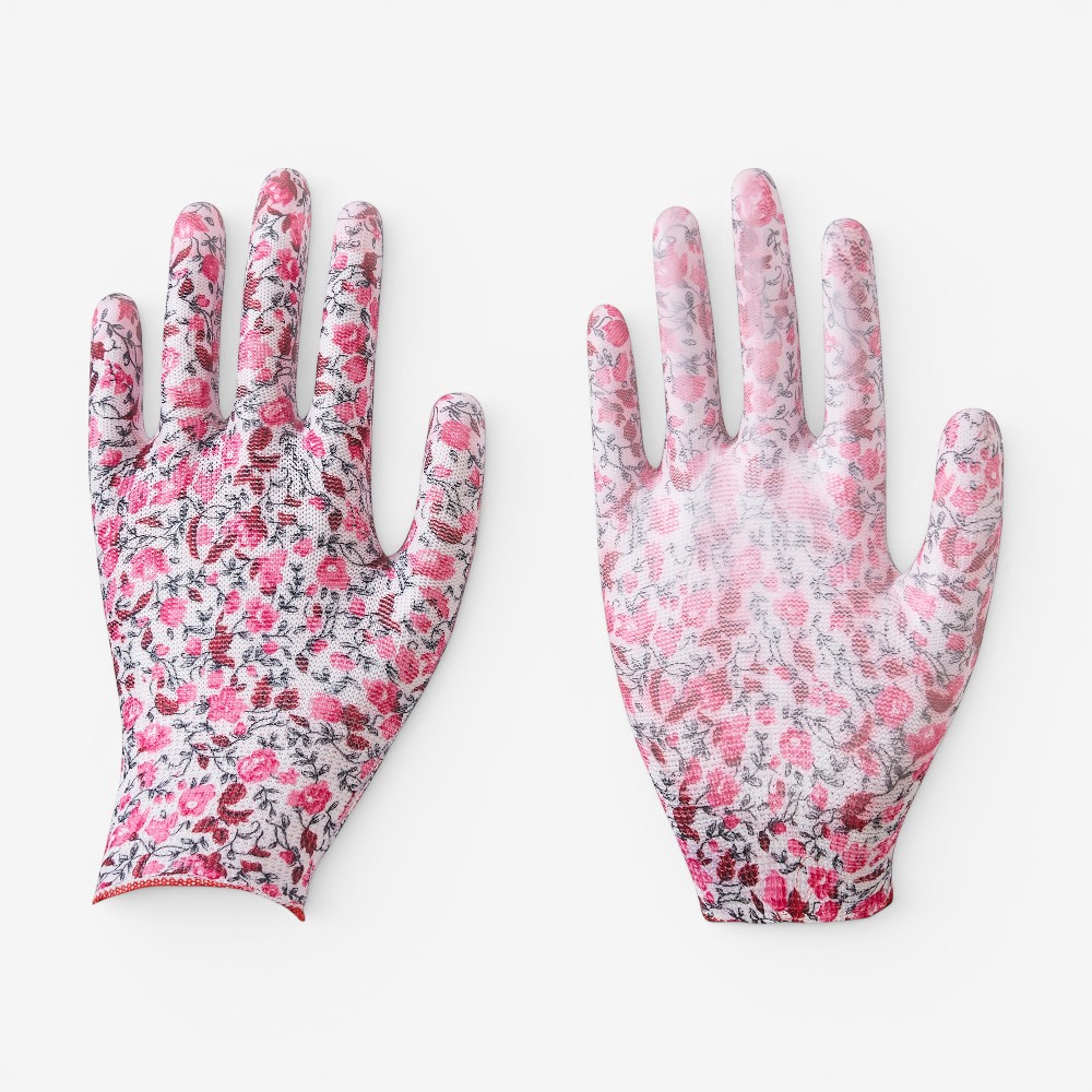 13 Gauge Floral Print Polyester Liner Coated PU on Palm Glove - Image 7