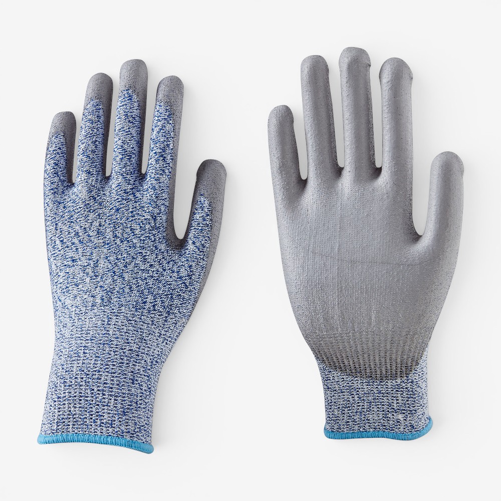 Anti cut Nylon HPPE glassfiber level 5 PU dipping on palm working glove