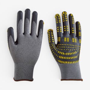 13G Grey Liner Yellow Nitrile Dotted Palm Work Gloves
