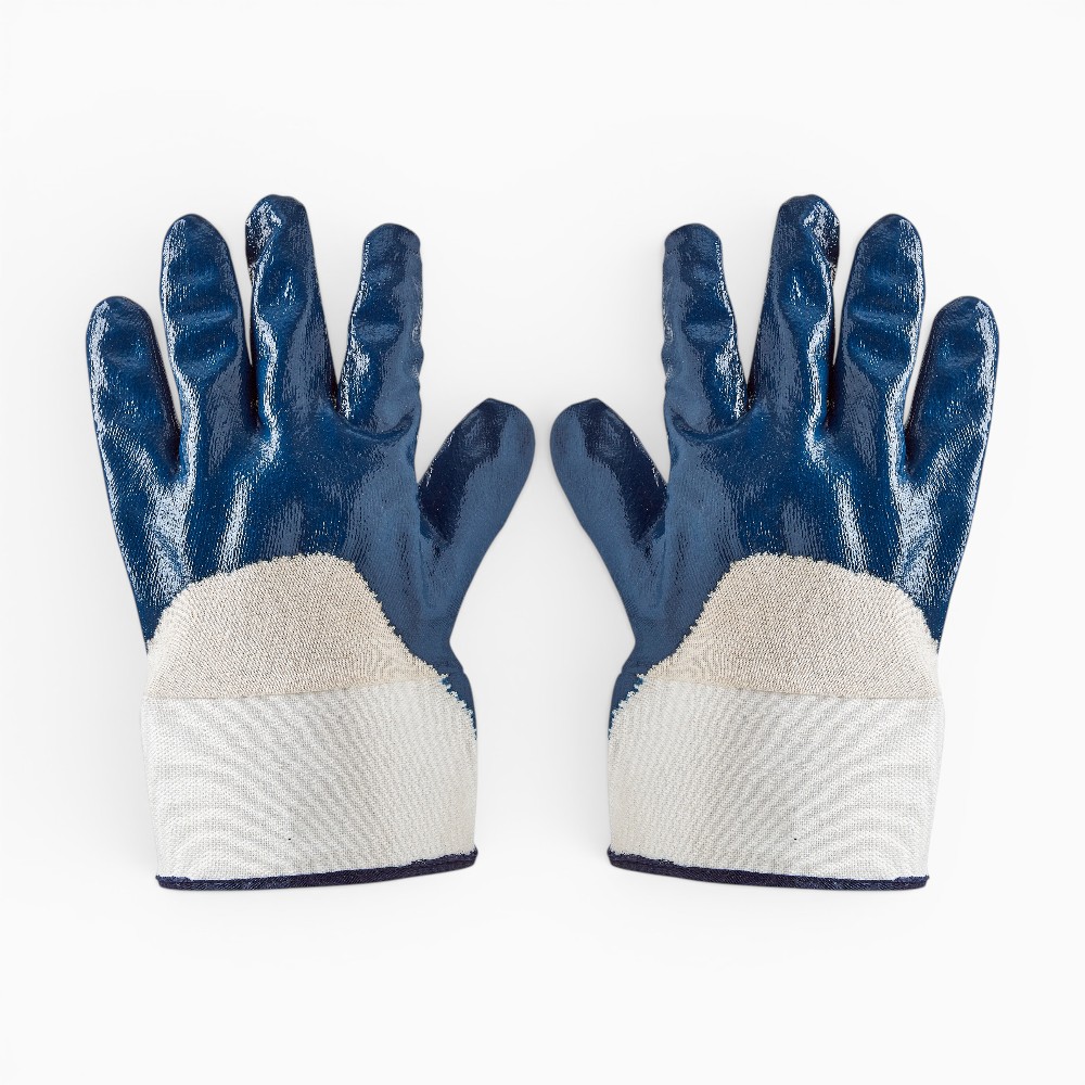 10G Cotton Jersey Three-Quarter Nitrile Coated Heavy-Duty Work Gloves with Safety Cuff