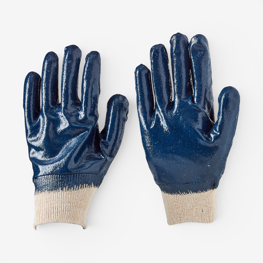 10G Cotton Interlock Full Yellow Nitrile Coated Work Gloves with Knit Wrist