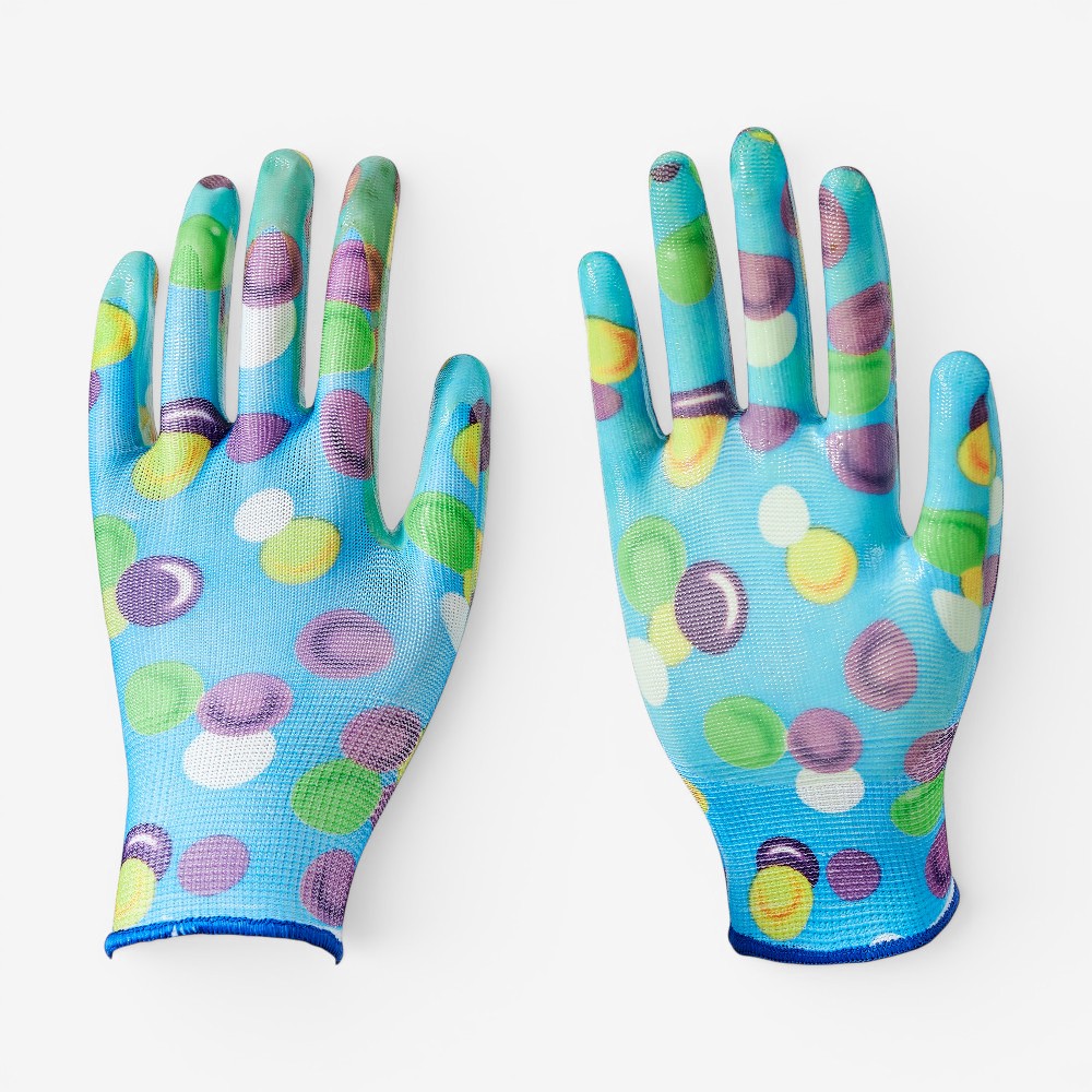13G Floral Print Polyester Nitrile Palm Coated Gardening Gloves - Image 2