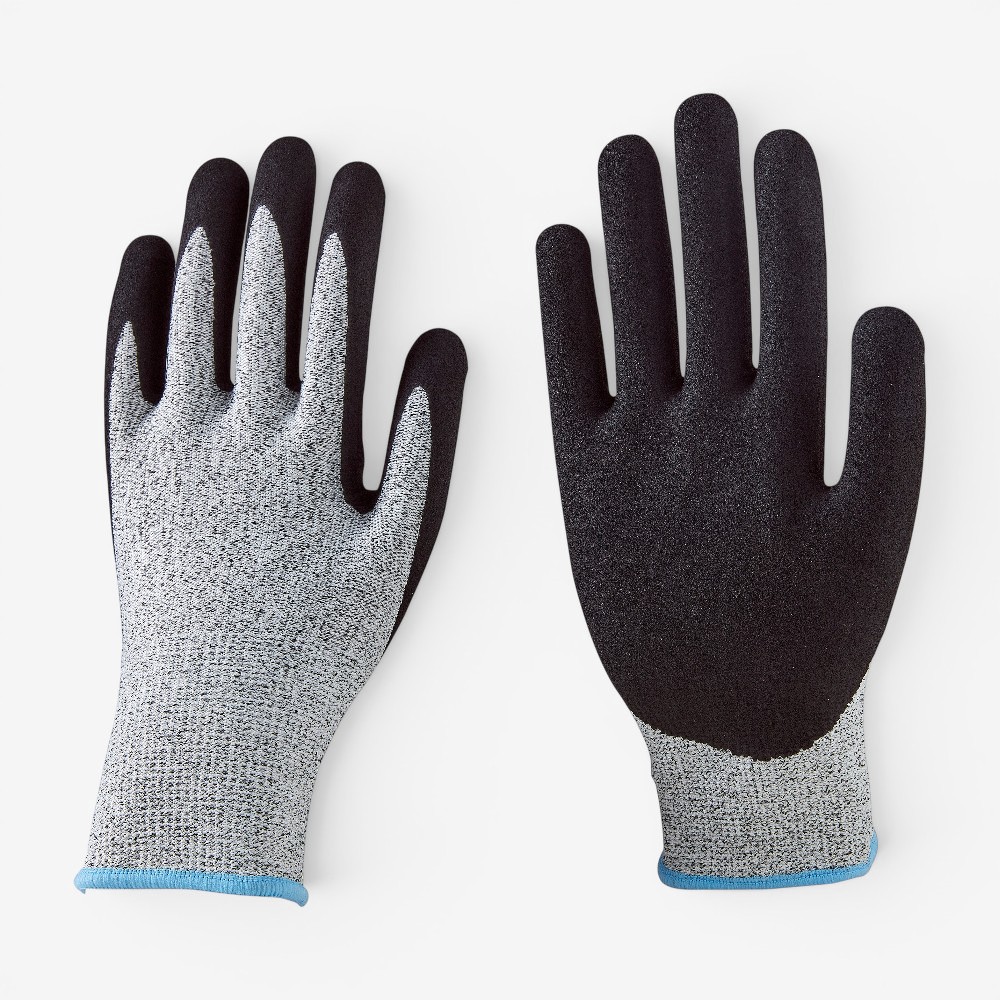 13G Cut Level 5 HPPE Glass Fiber Black Sandy Nitrile Coated Gloves